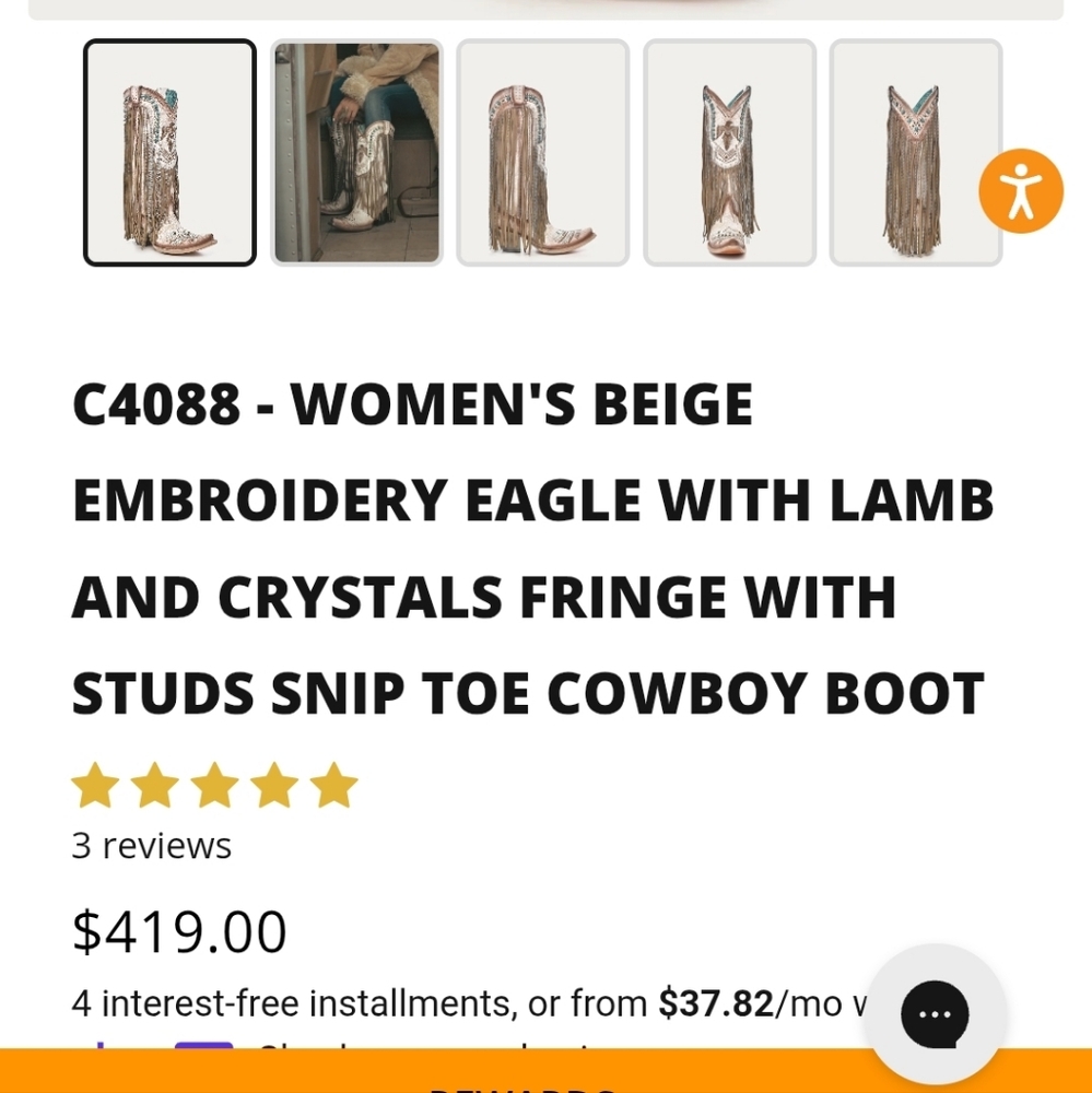 Women's Beige Cowboy Boots with Fringe and Crystals